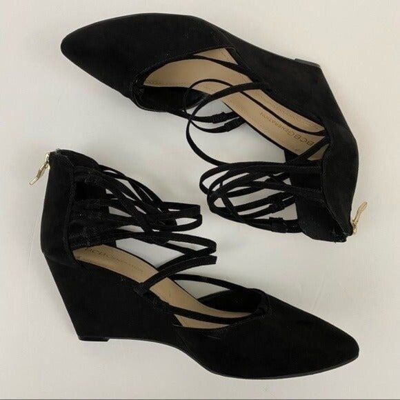 BCBGeneration Zolee2 Black Strappy Pointy Toe Wedge Heels Holiday Office Size 8M - Picture 4 of 10